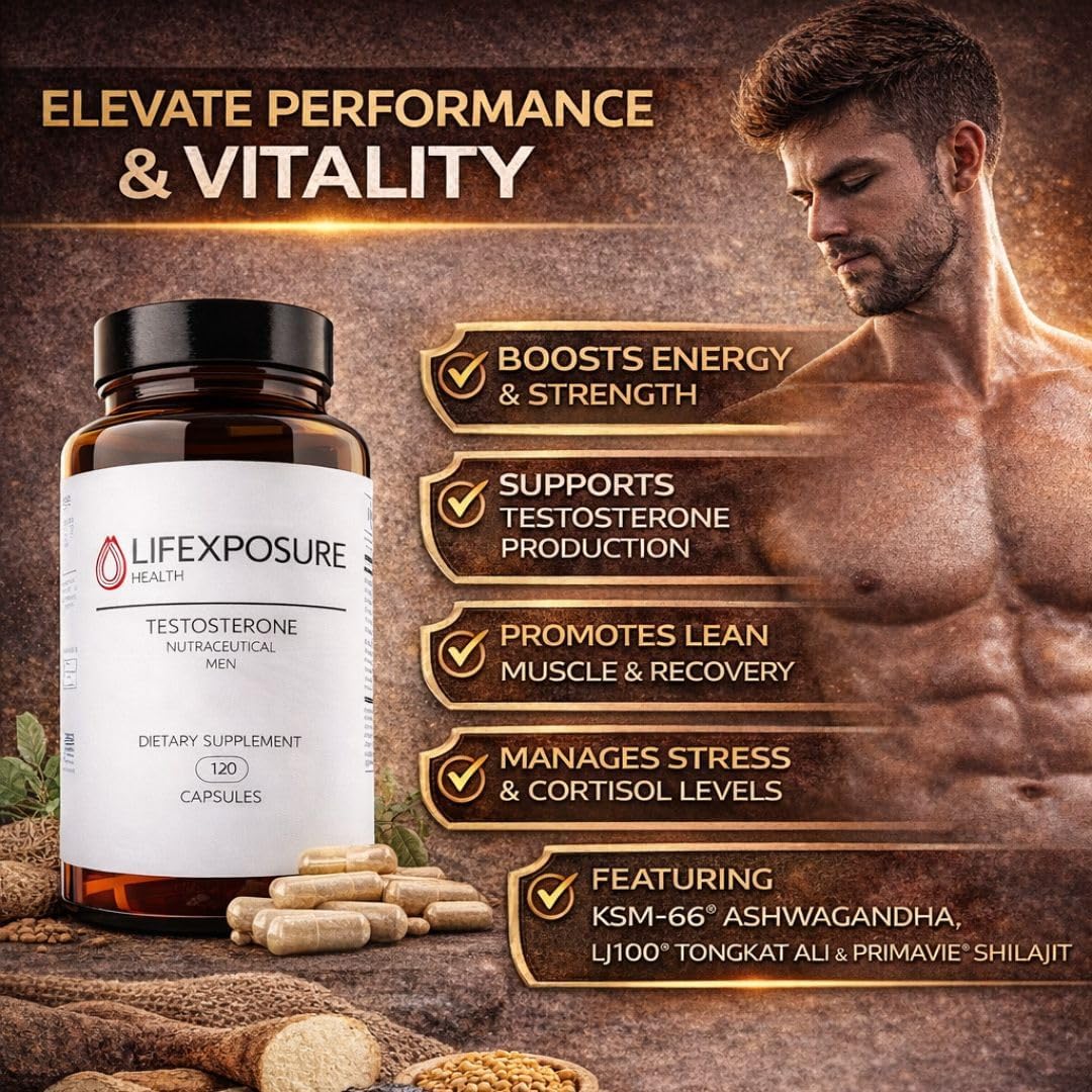 Natural Testosterone Supplement for Men - KSM-66 Ashwagandha, LJ100 Tongkat Ali, PrimaVie Shilajit, Royal Jelly, GG-Gold - Energy, Stamina, & Muscle Support Supplement - 120 Capsules - Image 5