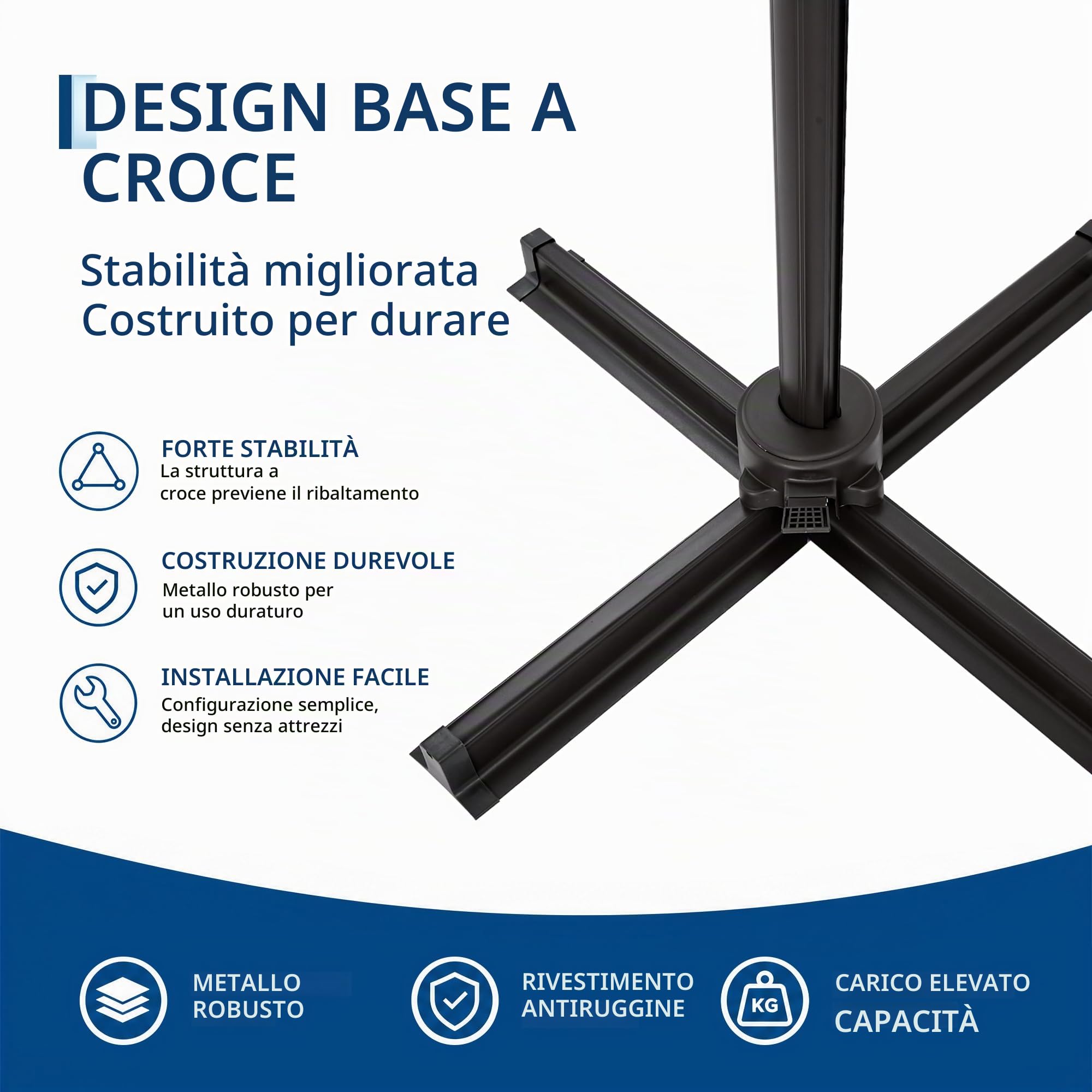 GarveeHome Ombrellone Roma 300cm, Palo Laterale Ferro Alluminio, Rotazione 360°, Base a Croce, Telo 210PA & Poliestere, Marrone Grigio, Senza Luci e Copertura