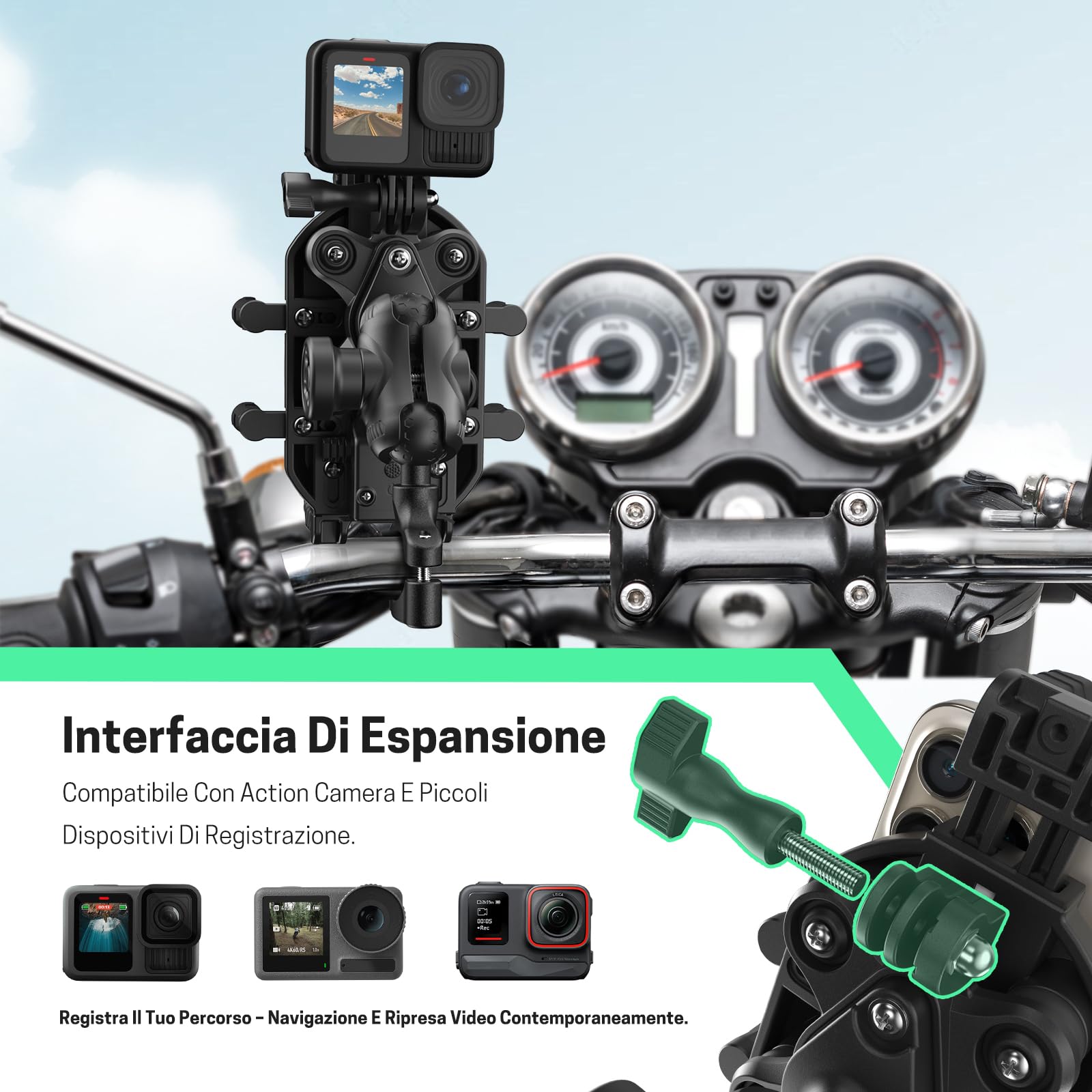 Jeebel Supporto Telefono Moto 3-in-1 Caricatore Smartphone Motociclo con Ricarica Wireless Qi 15W & USB-C QC 3.0 30W, Parasole, Antifurto, Rotazione 360° - Compatibile con iPhone/Android/GPS/ActionCam