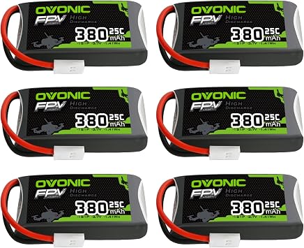 OVONIC 3.7V 25C 380mAh 1S Lipo Battery with Molex Plug [1 Package Including 6 Batteries]
