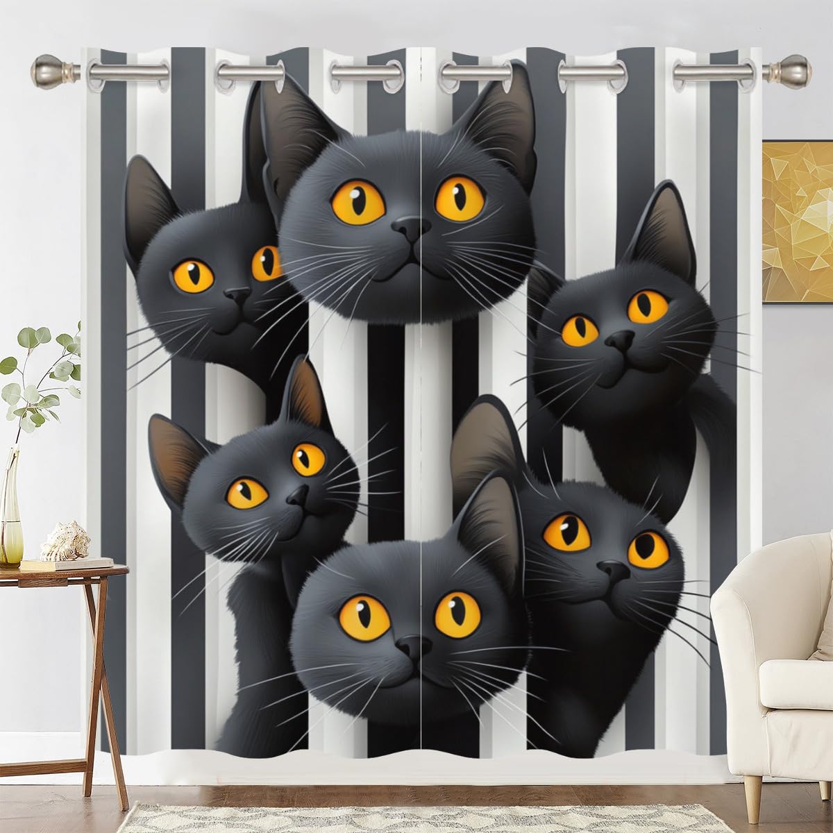 Rideau occultant pour chambre à coucher au motif de chat doux