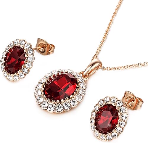 Miniatura 3 de Yoursfs - Juego de joyas de oro rojo para mujer chapado en oro de 18 quilates collar de rubí y pendientes vintage
