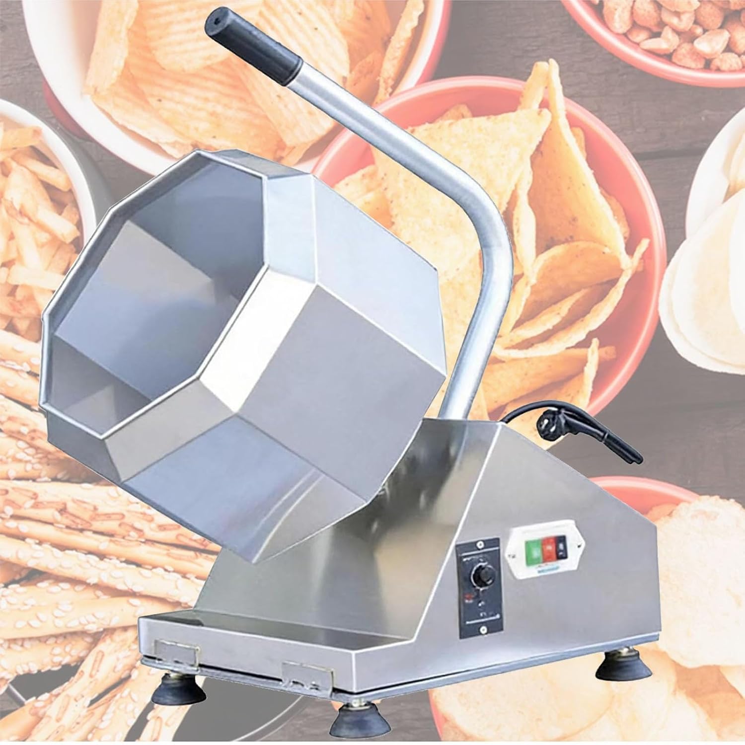 Octagonal Seasoning Mixer, Electric Mixing, Stainless Steel Snack Flavor Coating Tumbler, Commercial Food Tumblers, Easy to Clean and Operate, Heavy Duty Flavoring Equipment