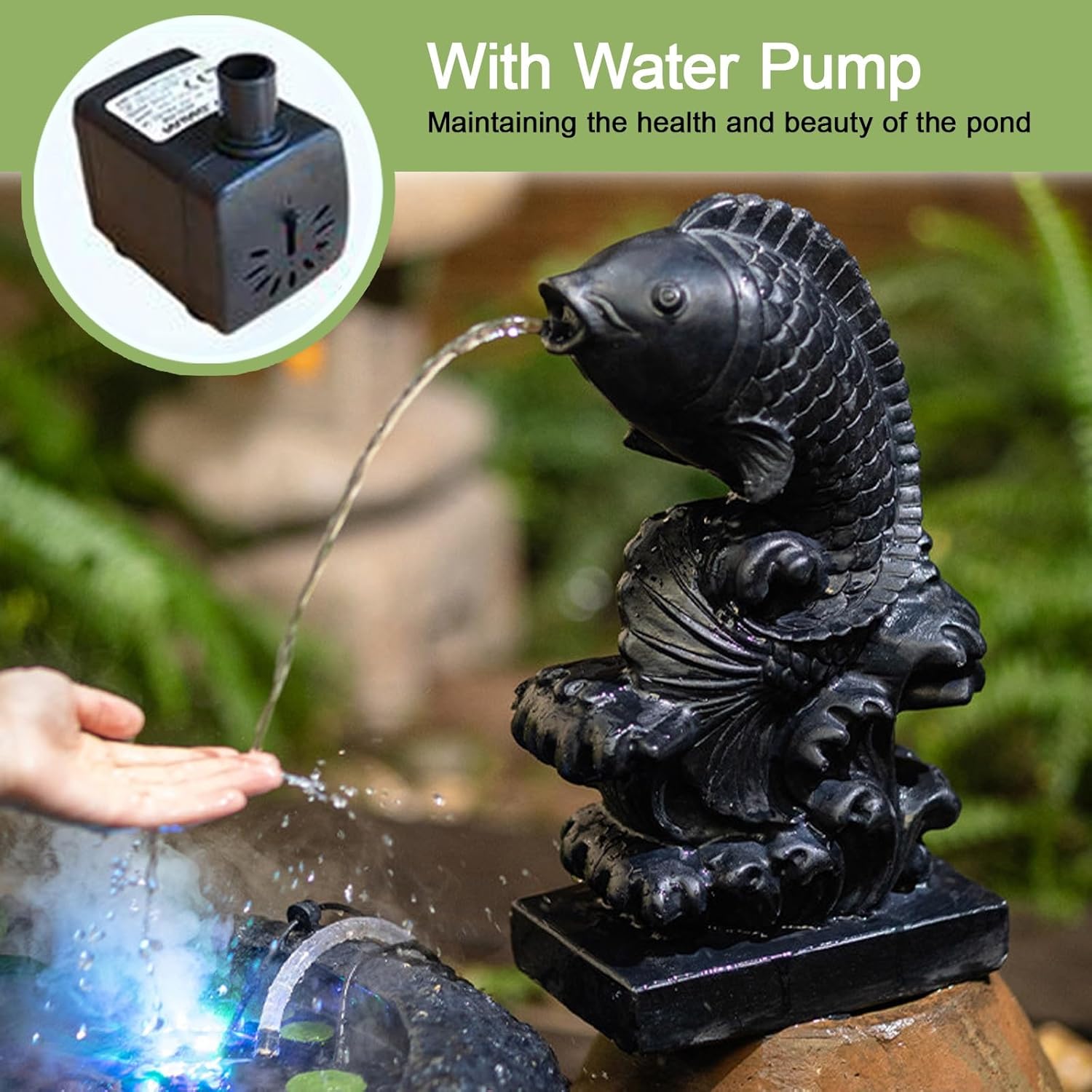 Pond Spitters, Spouting Carp Fish Statue Fountain Spray Accessories, Whimsical Deocorative Pond Water Feature Accent, Outdoor Decoration(Gray,14 * 40 * 23cm)