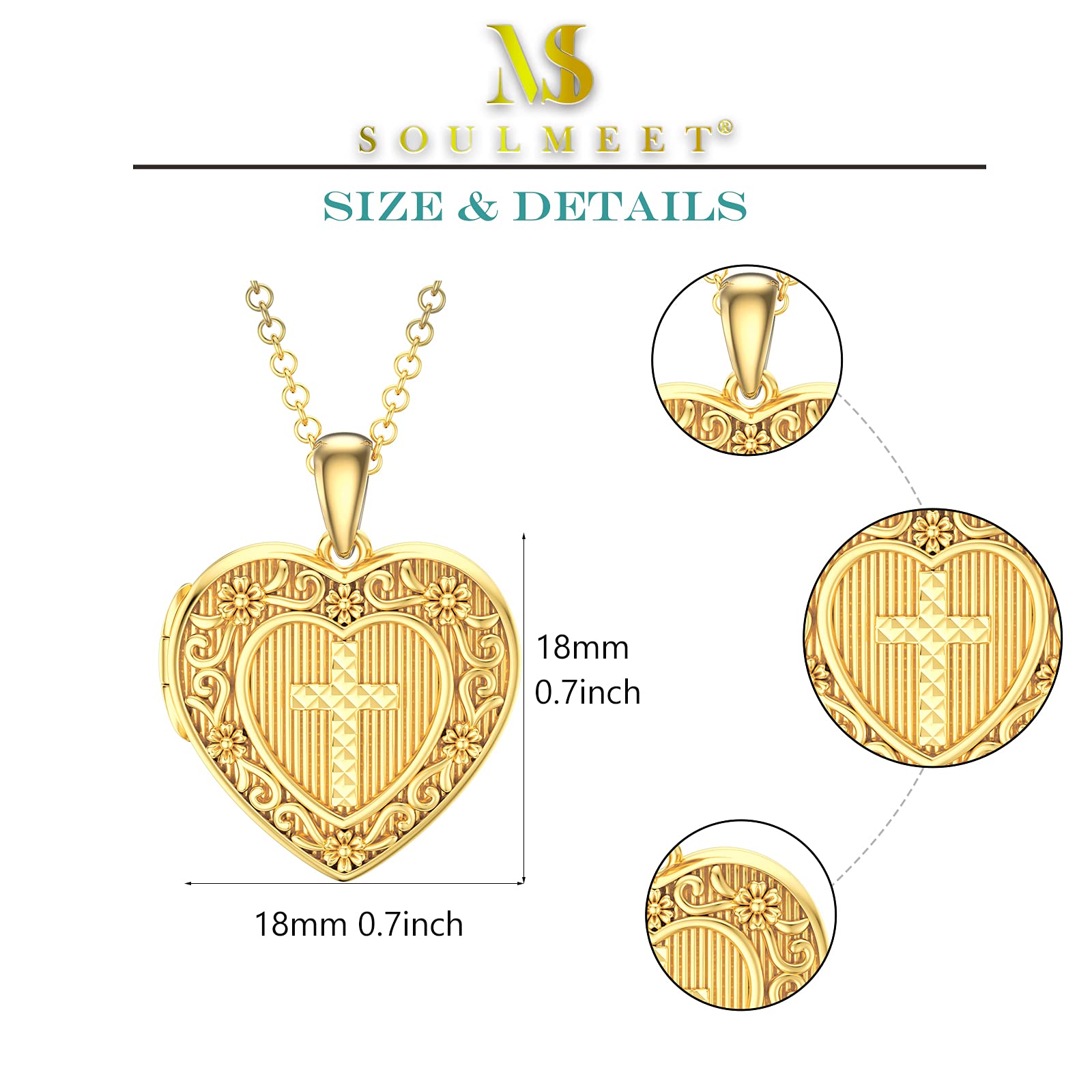SOULMEET Naszyjnik medalion ze srebra próby 925, który pomieści zdjęcia prezent dla kobiet dziewcząt, Metal,
