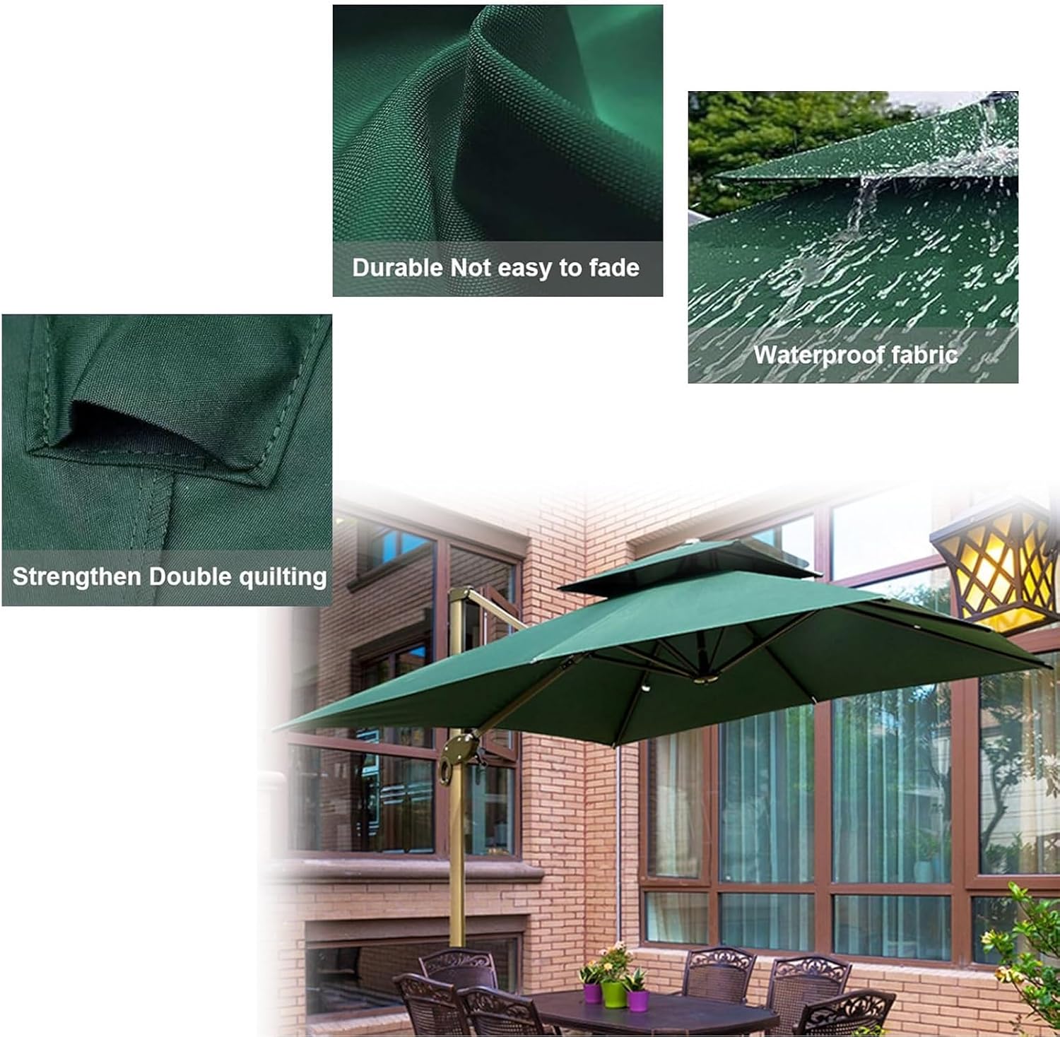 Outdoor Patio Cantilever Parasols Replacement Canopy Square 2.5x2.5m/3x3M, 8 Ribs Umbrella Replacement Top Cover, UV Protection Waterproof Garden Yard Sun Shade Replacement Fabric Cloth(Light-Khaki,2.