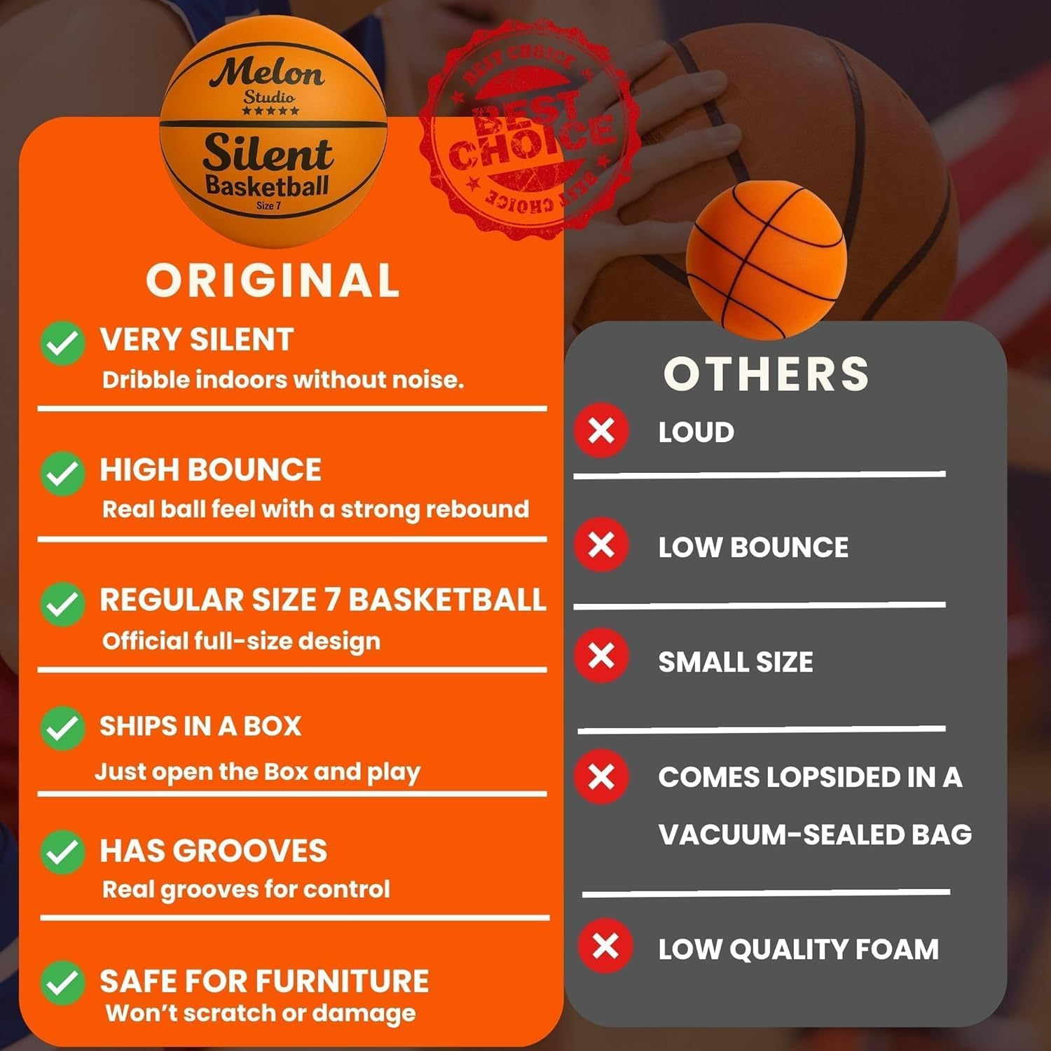 Silent Basketball Size 7 (29.5") Indoor Basketball | Foam Ball | Quiet Dribble Inside Home | Soundless Noisless Soft Training for House | No Noise No Sound