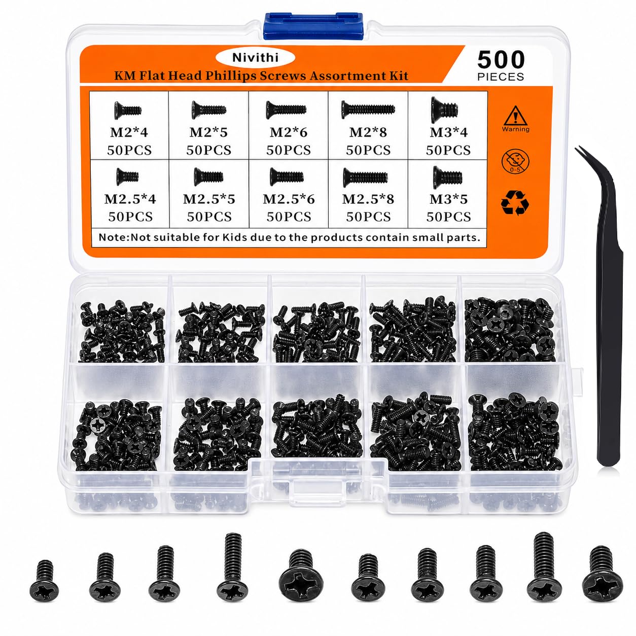 Nivithi 500pcs M2 Screws M2.5 M3 Screws Laptop Screws M2 Screw Kit,SSD Screw Assortment for Sony,DELL,Samsung,IBM,HP–Flat Head Phillips,Computer Repair-image-17