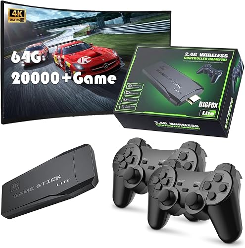 ZEIYOJON Wireless Retro Game Console, Retro Game Stick, Plug and Play Video Game Stick Built in 10000+ Games, 4K HDMI Output, with 2.4G Wireless 2 Controllers, 9 Classic Emulators(64G)