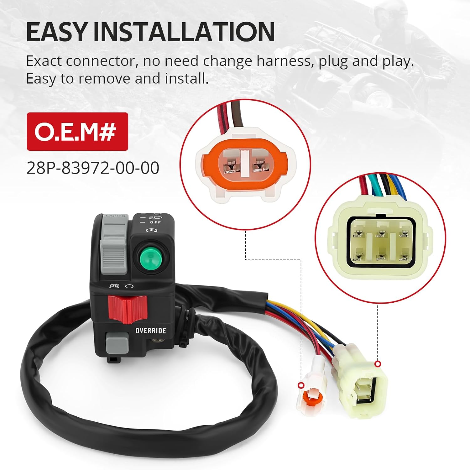 JAVIK Left Handlebar Switch Start Stop Headlight Override for Yamaha 2009-2023 Grizzly 550 700 Kodiak 700 450 YFM700 YFM550 YFM450 O.E.M#28P-83972-00-00