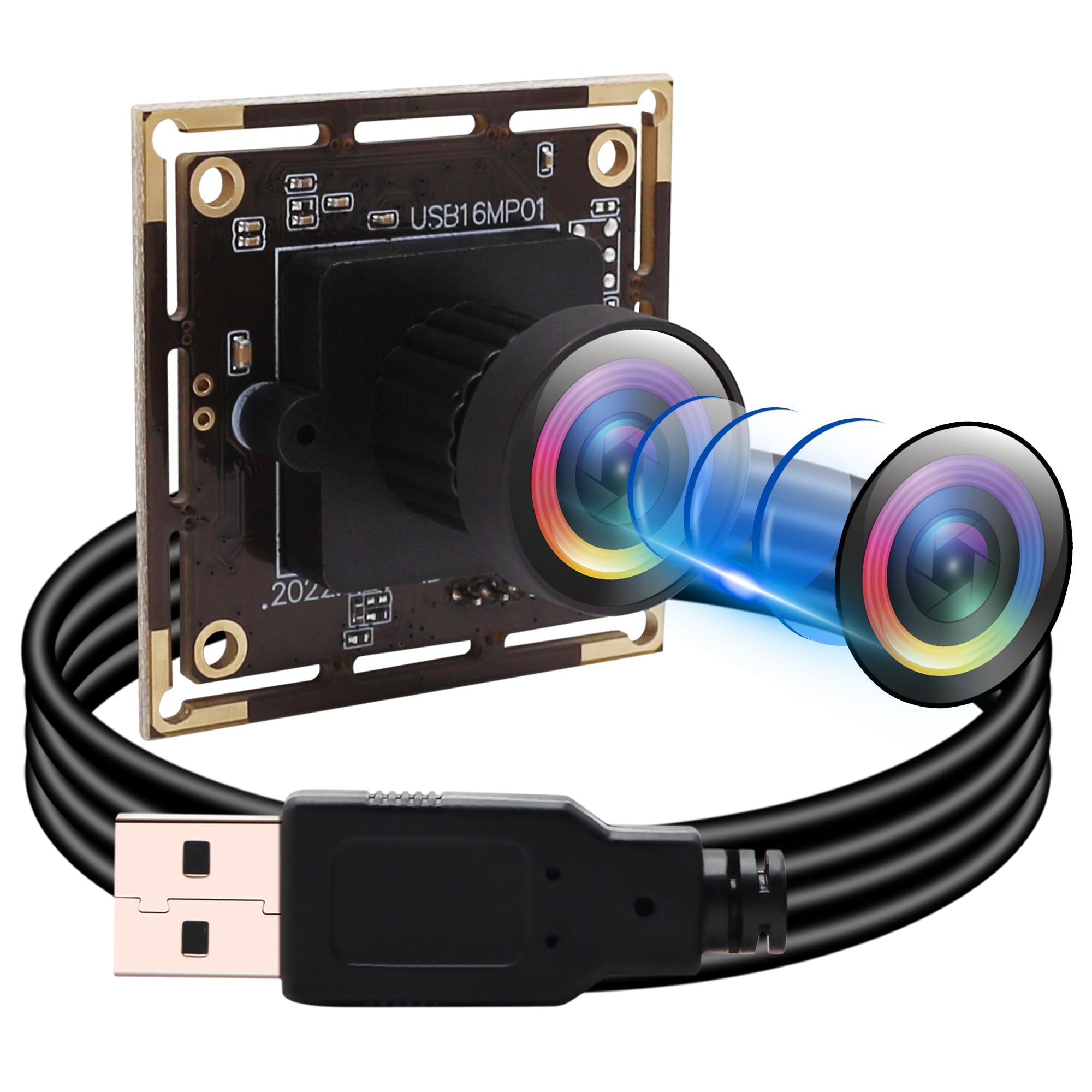 MMlove 16MP USB Camera Module Lightburn Camera 170° Wide Angle M12 Fisheye Lens with IMX298 Image Sensor Plug&Play Embedded Computer Web Camera for HD Video Conference/Laptop/PC/Raspberry Pi