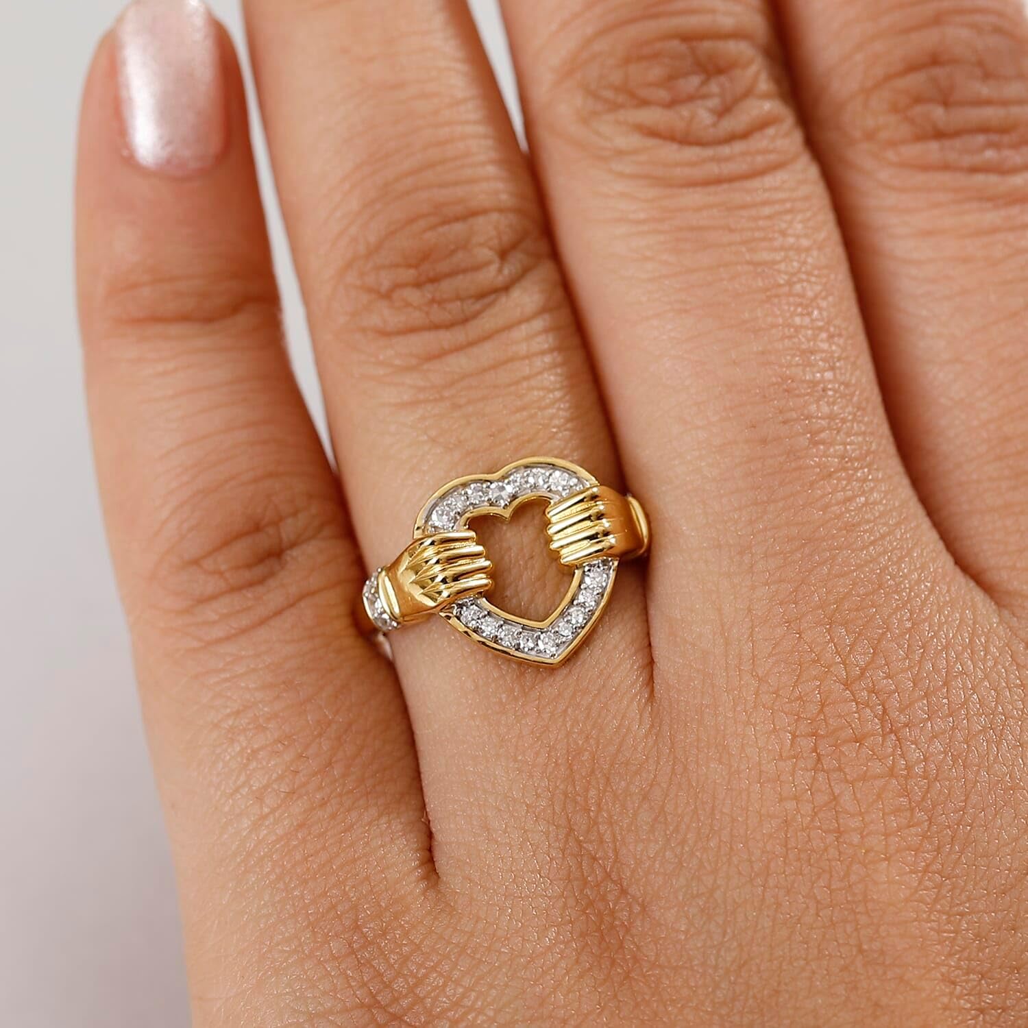 SHOP LC DELIVERING JOY Luxuriant Lab Grown Diamond G-H, SI 0.25 Ct Embrace of Love Ring in 18 K Vermeil Yellow Gold Plated Sterling Silver Size 7 Birthday Christmas Gifts