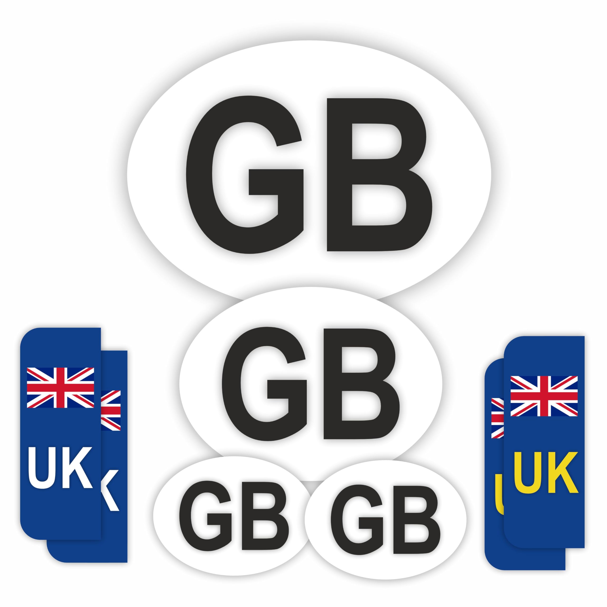 Inkati White Gb Car Stickers - 8-Pack Mixed Sizes - Includes Uk Number Plate & Classic Gb Stickers