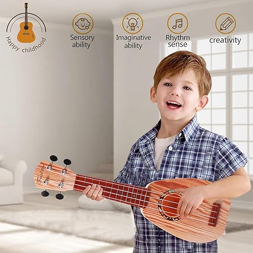 Vista 18 de YOLOPARK Guitarra de juguete para niños de 17 pulgadas para niñas y niños, mini guitarra ukelele con 4 cuerdas que mantienen los tonos, puede tocar