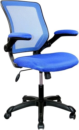 Silla de oficina RTA con reposabrazos abatibles y tela de malla, de Techni Mobili, Madera, Azul