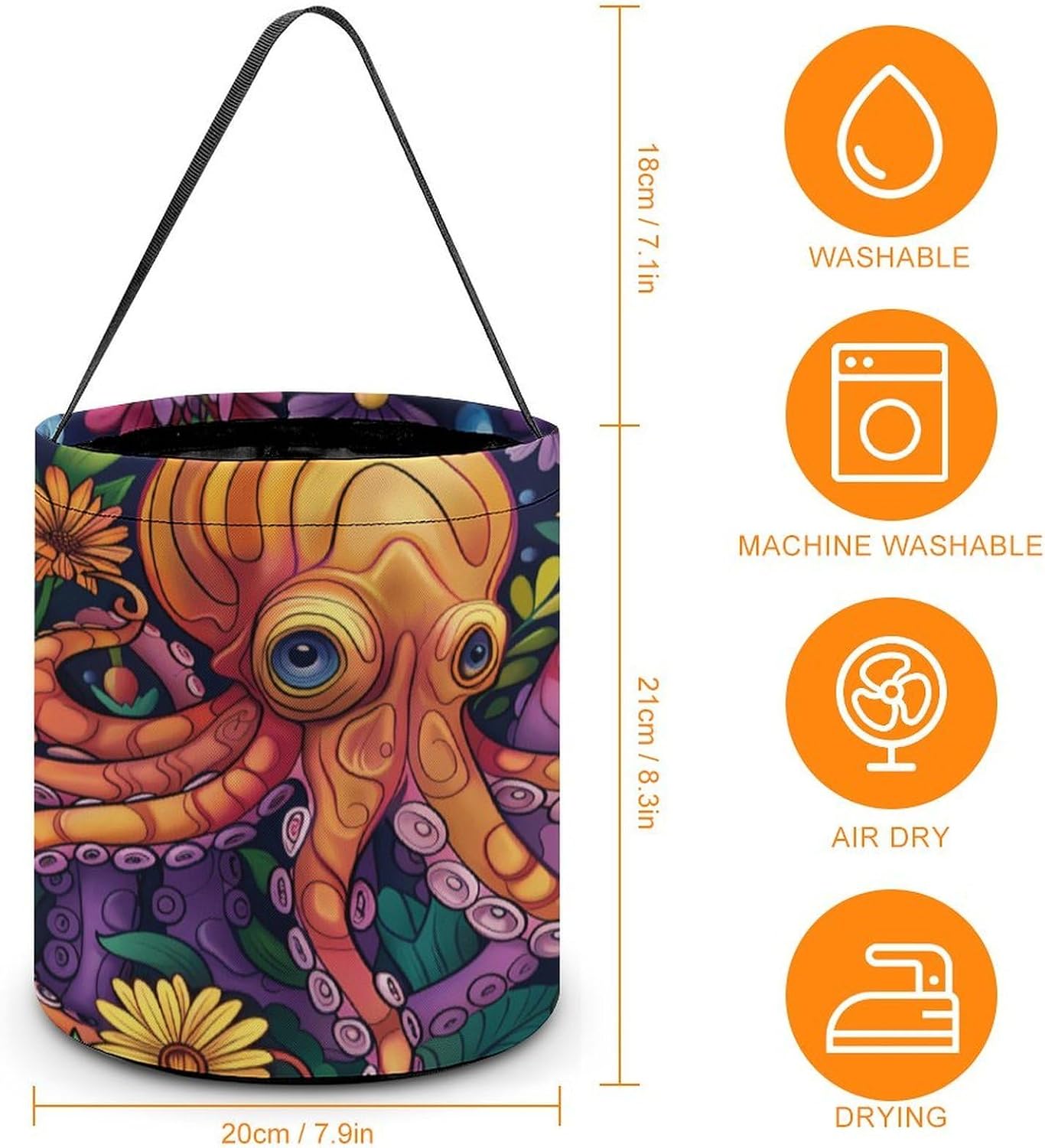 Happy Octopus Halloween Treat Bag Reusable Candy Basket Tote Goody Bags Gift Party