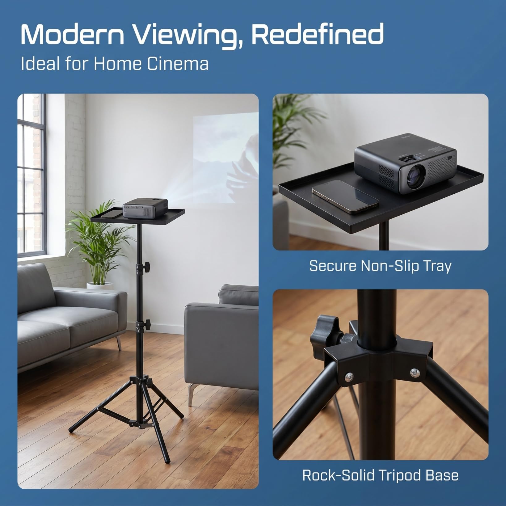 BESPORTBLE Soporte para proyector de altura regulable hasta 1 m, trípode con estante para proyector y portátil, soporte portátil para proyector para cine en casa, oficina y presentaciones al aire