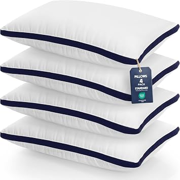 Utopia Bedding Pillows 4 Pack Standard Size, Navy Luxury Hotel Quality Pillows, Brushed Fabric, Bed Pillow for Back, Stomach or Side Sleepers - 20 x 30 inch / 50 x 75 cm
