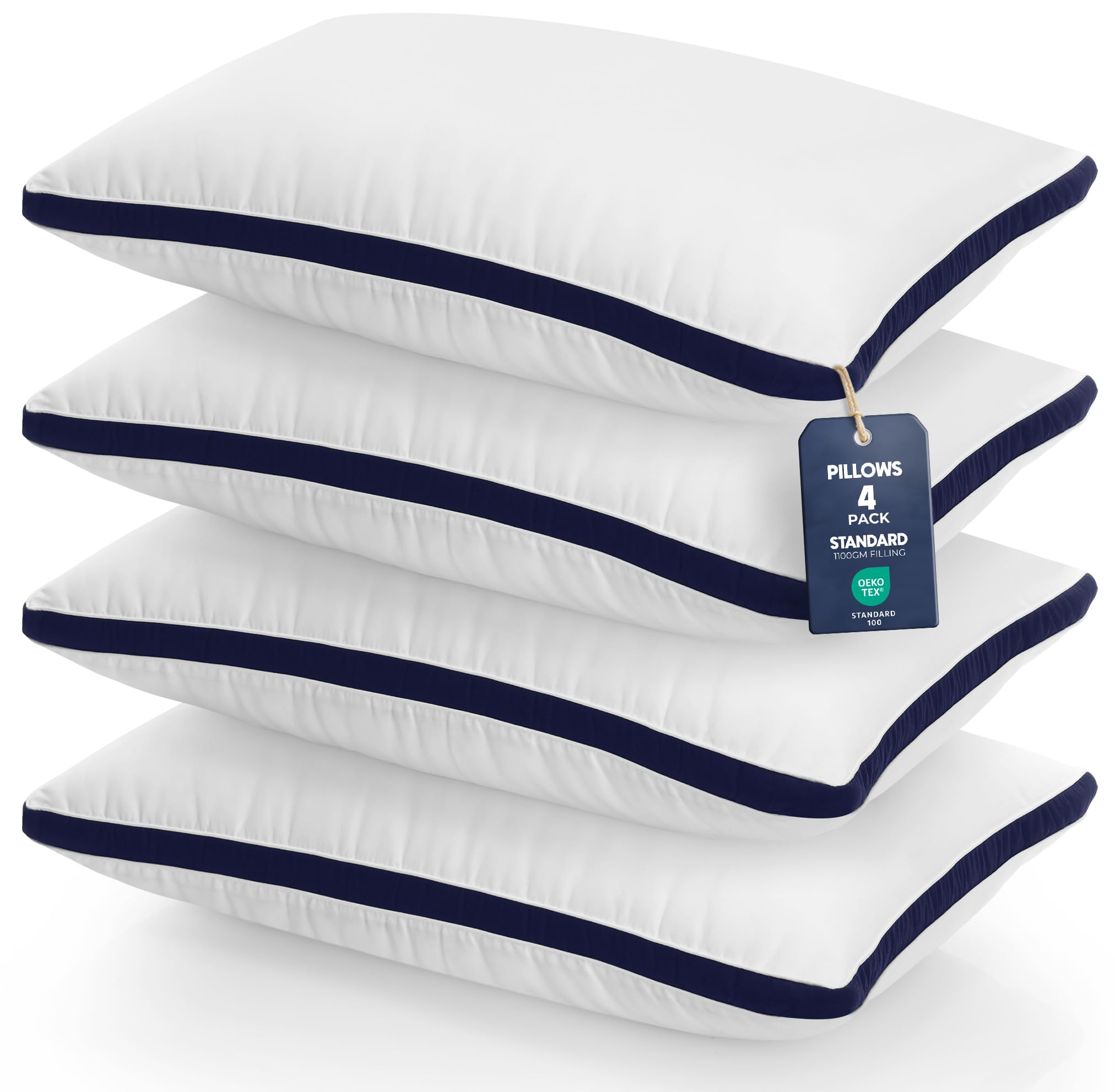 Utopia Bedding Pillows 4 Pack Standard Size, (Navy) Luxury Hotel Quality Pillows, Brushed Fabric, Bed Pillow for Back, Stomach or Side Sleepers - 20 x 30 inch / 50 x 75 cm