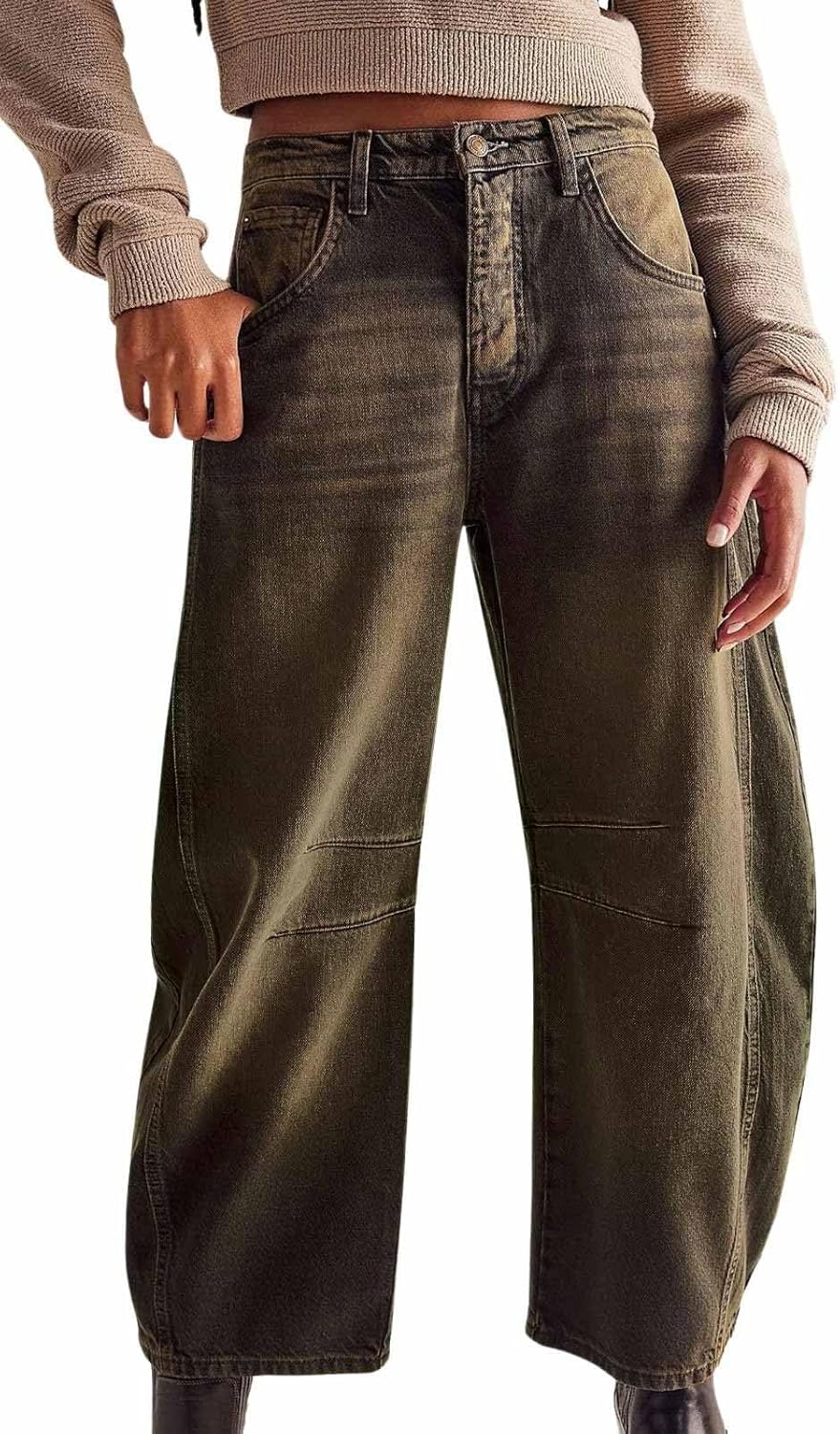 CHARTOU Women's Wide Leg Cropped Baggy Y2k Mid Rise Jeans - Boyfriend Harem Denim Pants - Image 2