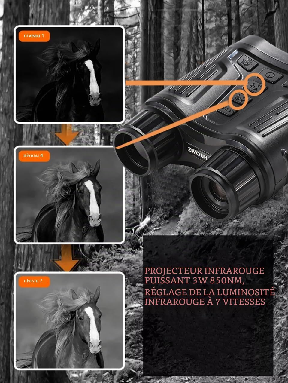 ACEXIER Jumelles à vision nocturne 4K Appareil photo infrarouge numérique Chasse Camping Télescope Zoom 8X Lunettes de vision nocturne d'extérieur