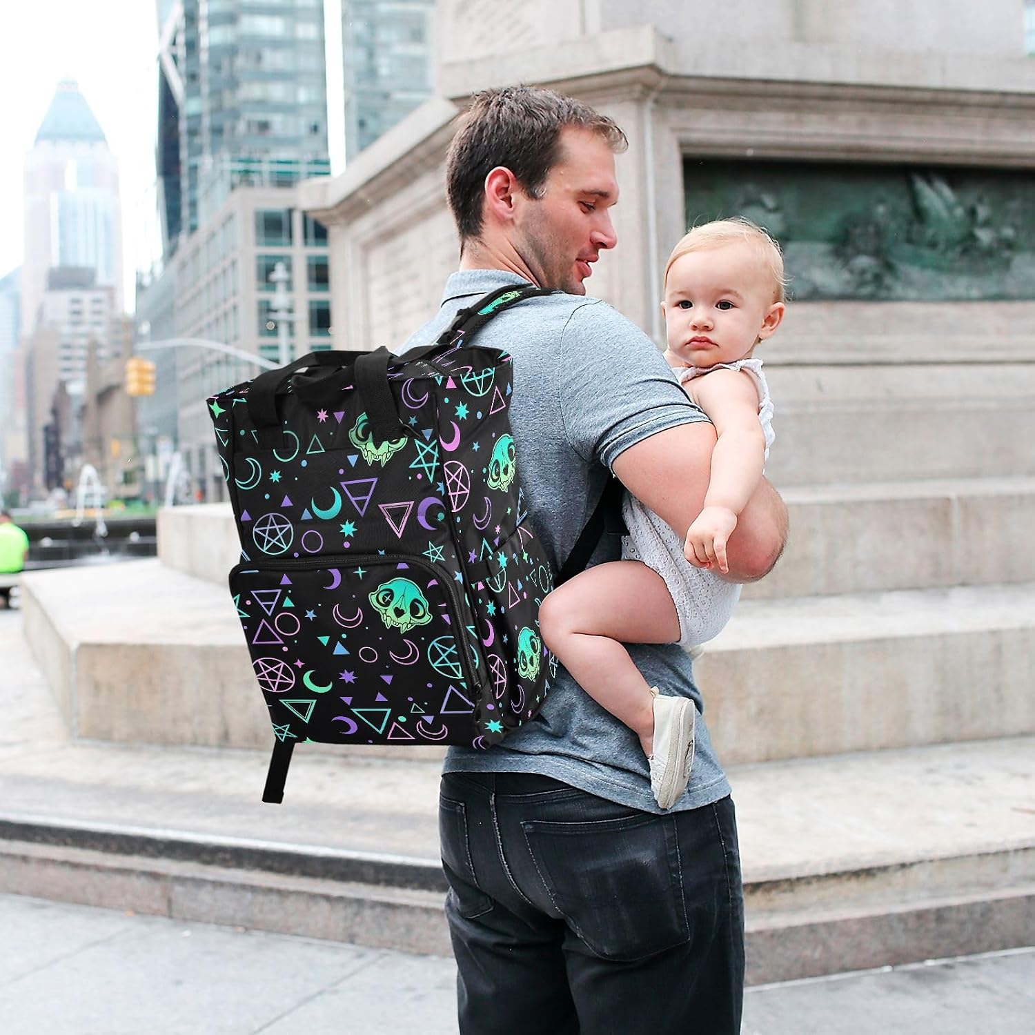 MNSRUU Diaper Bag Magic Skulls Diaper Bag Backpack Multifunction Travel Diaper Bag Tote Large Capacity Diaper Changing Backpacks for Moms Dads