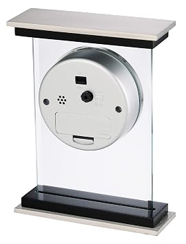 Howard Miller Bryant Tabletop Alarm Clock Modern Desk Clock with Silent Sweep Seconds Luminous Hands Roman Numeral Markers & Bracket Style Design Satin Finish for Home Office & Desktop Decor