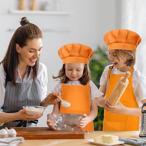 Miniatura 6 de Juego de delantal y sombrero de chef para niños, delantal ajustable con 2 bolsillos, pintura de chef para cocinar, hornear