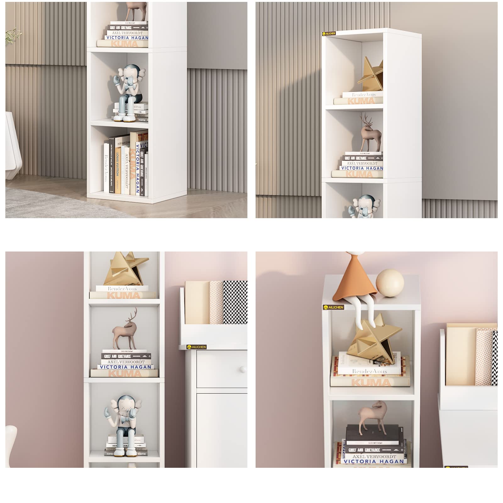 Bücherregal 4-stöckig Schmal - Metallregal Rustikal, Schwarz & Braun, Für Wohnzimmer, Büro, Schlafzimmer