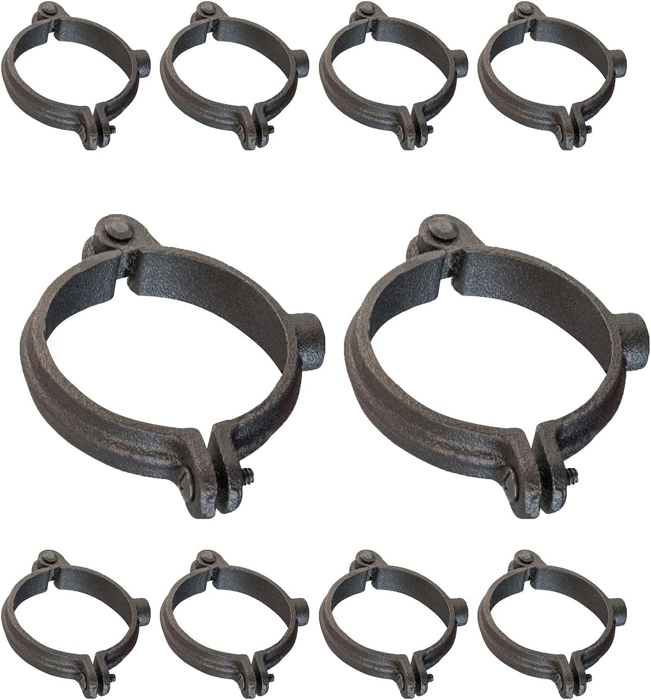 HINGB-01-10 Industrial Decor Hinged Split Ring Pipe Hanger 1 in. Malleable Iron, with 3/8 in. Threaded Rod Fitting, Vintage Mounting Bracket for Tubing, Shower Curtain, Tiki Torch (10 Pack)