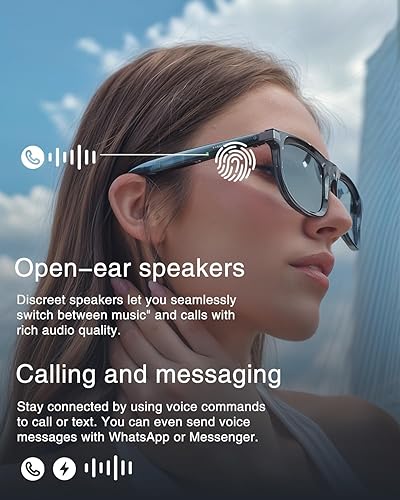 Miniatura 6 de Lentes inteligentes de IA mejorados 2025 impulsados por ChatGPT, traducción en tiempo real (más de 110 idiomas), gafas de sol Bluetooth 5.4 para