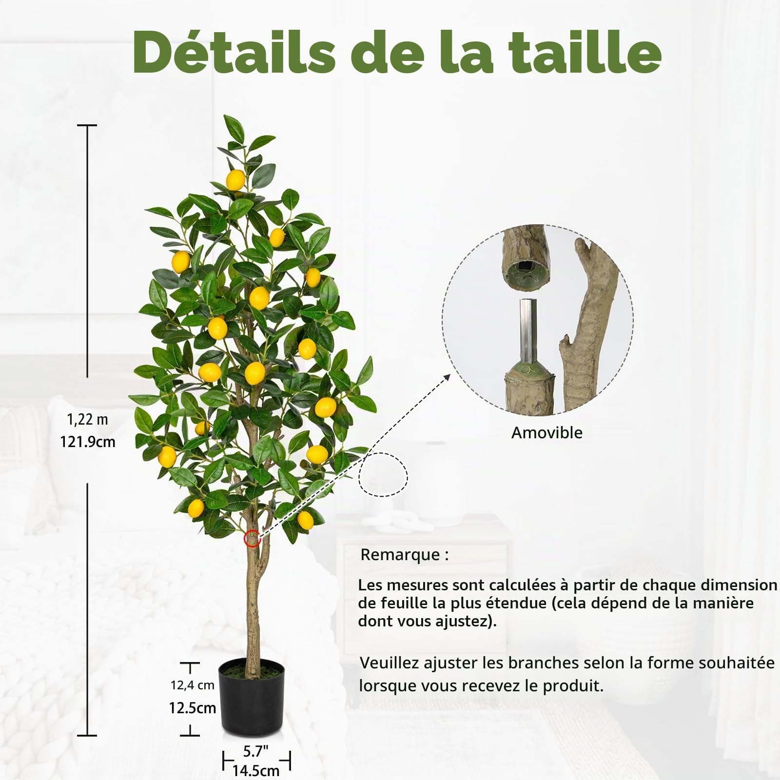 Oairse Citronnier Artificiel Grand 120 cm - Plante en Pot pour Intérieur et Extérieur - Arbre de Citron pour Décoration Moderne de Salle de Bain et Salon