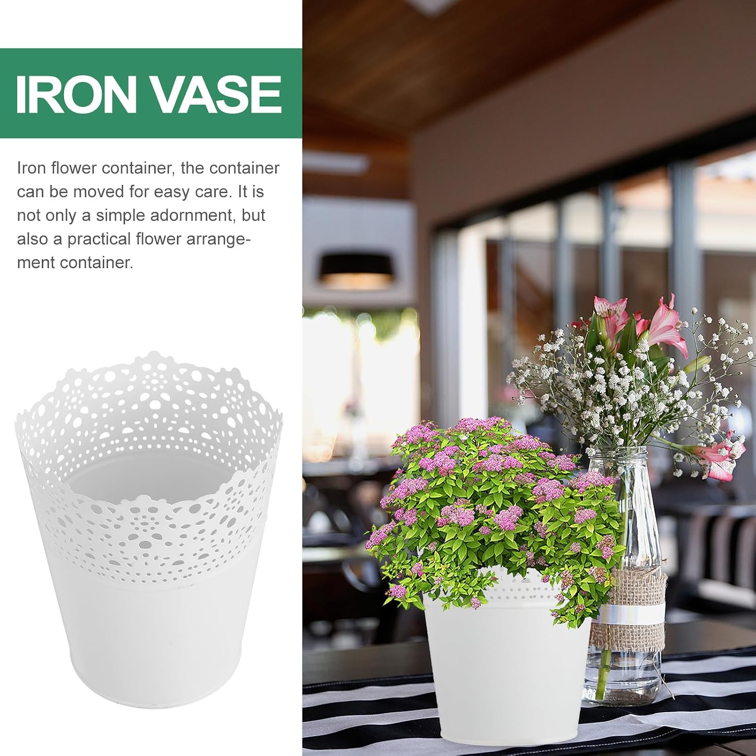 Happyyami 6 Pcs Hollow Iron Sheet Flower Bucket French Flower Bucket Vase Metal Waterbottle Plant Vase Lace Vase Plant Decor Vase for Flower White Flower Arrangement Container Galvanized