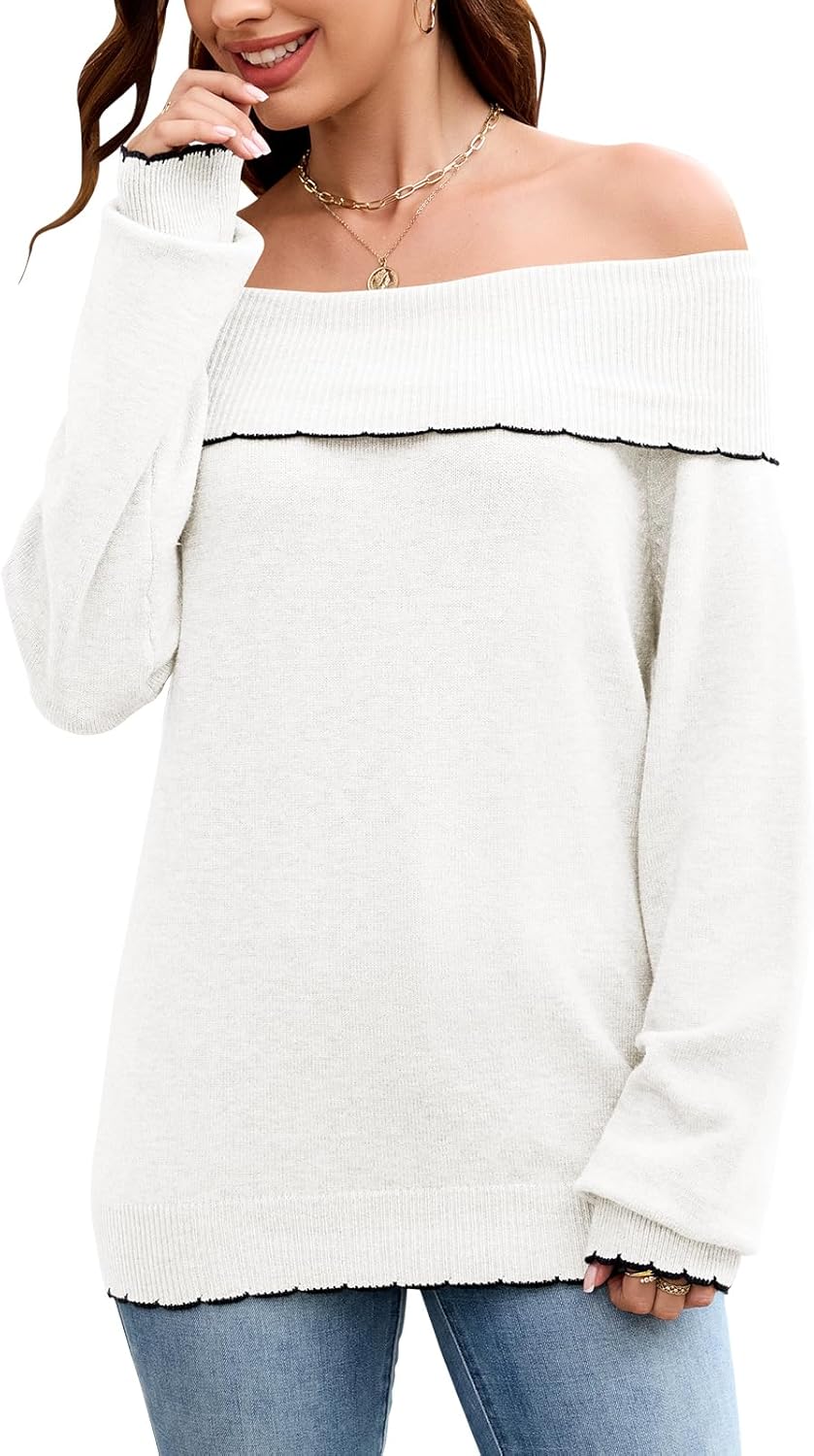 Womens Off The Shoulder Sweater Long Sleeve Oversized Sweaters Casual Loose 2025 Fall Winter Pullover Tops Trendy Clothes - Image 4
