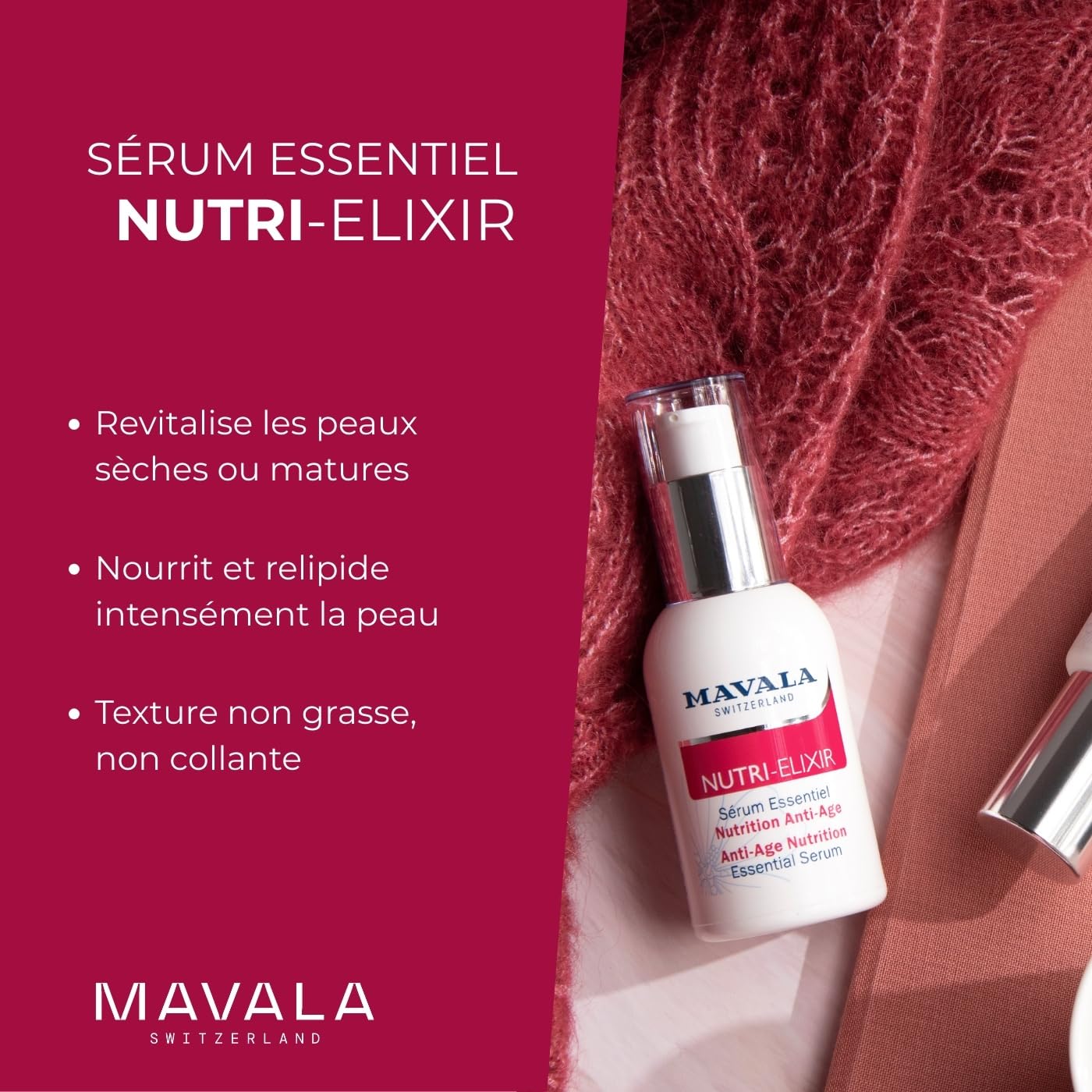 Mavala - Sérum Essentiel Nutrition Anti-Age Nutri-Élixir - Soin Revitalisant Visage et Yeux - Relipide, Revitalise la Peau - Huile de Lin - Peaux Sèches et Matures - 30ml