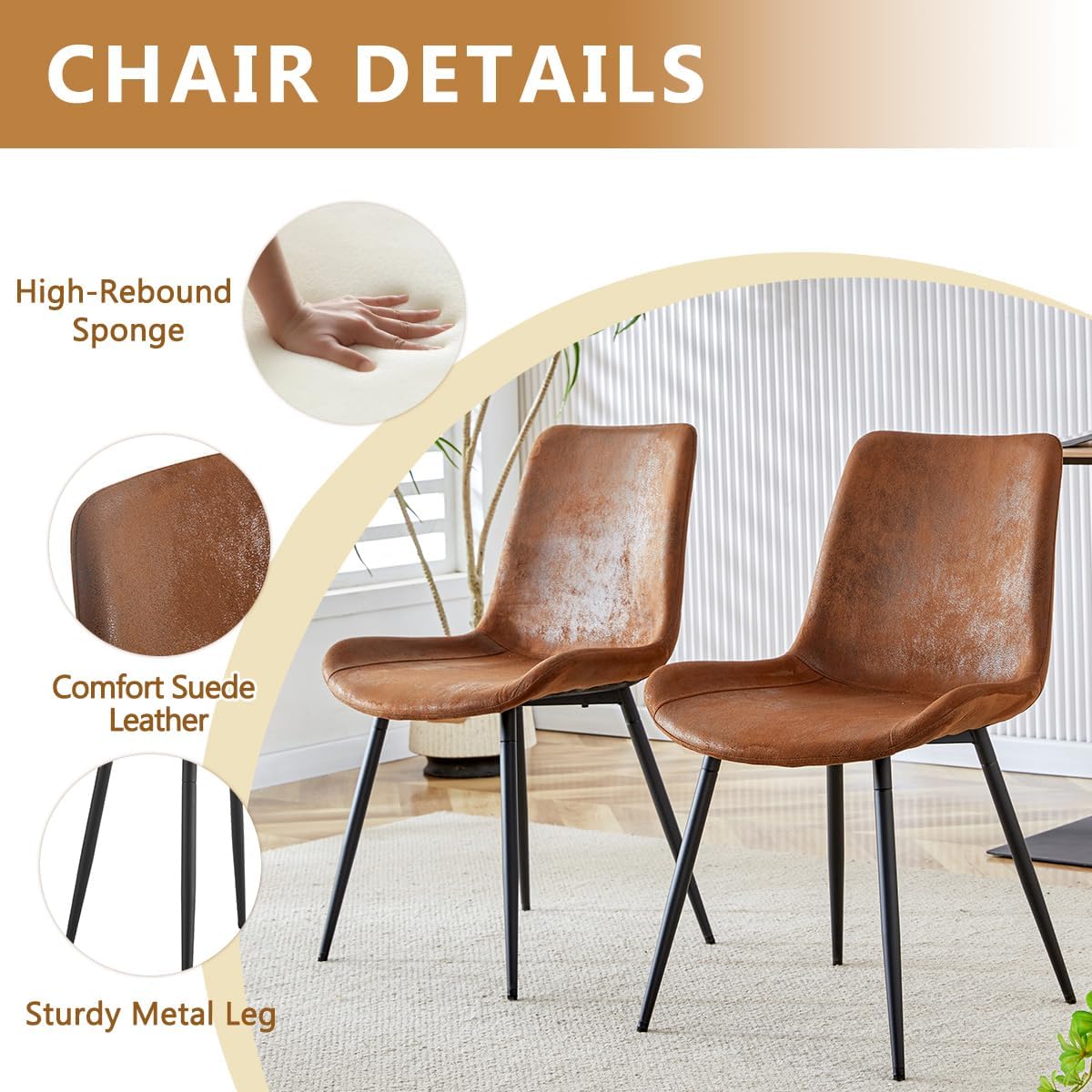Ensemble de 6 tables de salle à manger modernes de 180,3 cm – Chaises en daim noir, pieds en X, barre transversale en bois de 1 cm d'épaisseur, plateau en verre trempé, assemblage facile, meubles de