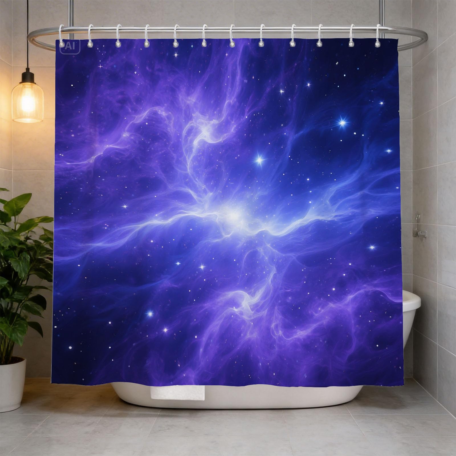 Hongduo 3D Dreamy Nebula Shower Curtain for Stalls Bathtubs Mysterious Galaxy Bathroom Decor Shower Curtain Set Polyester Fabric Waterproof 180x180cm/71X71 Inch with Hooks