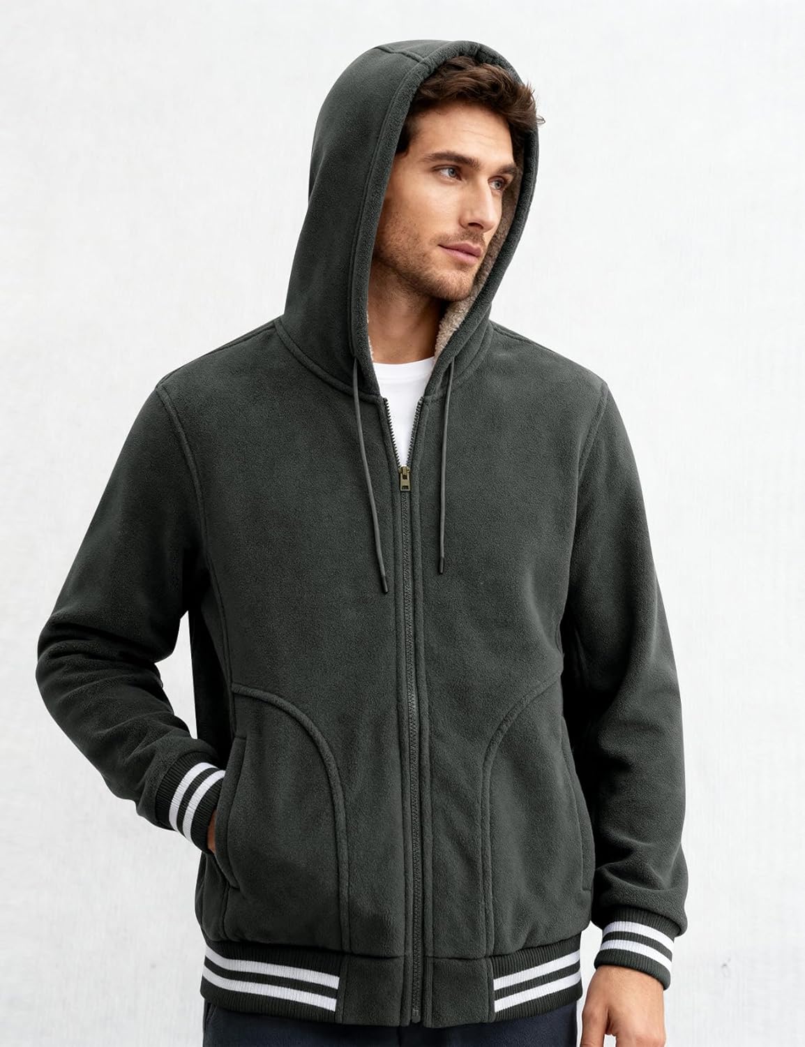 Kissonic Men's Polar Fleece Jacket Sherpa Lined Zip Up Hoodie Warm Winter Casual Hooded Sweatshirt with Pockets - Image 3