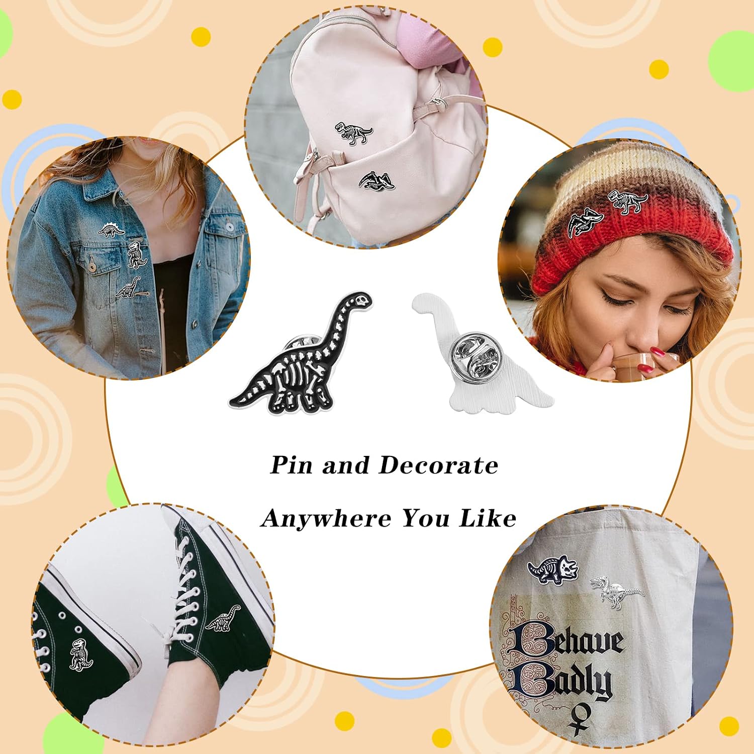 Ornaland Dinosaur Brooch Pins, Skeleton Dinosaur Pin Set image 5