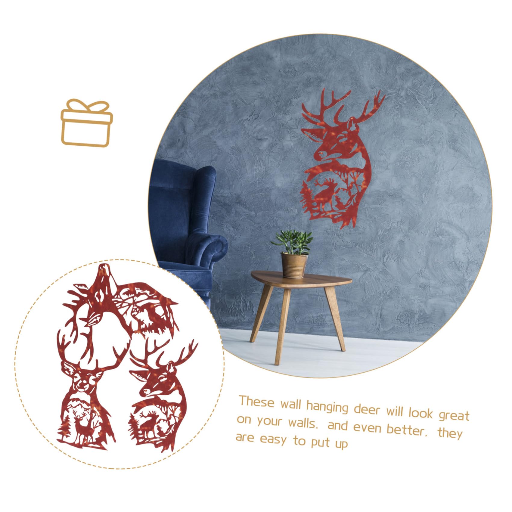 iplusmile Decorazione Murale Cervo in Ferro 3 Pezzi, Arte da Parete per Soggiorno e Giardino, Scultura Appesa per Arredamento Casa e Ufficio