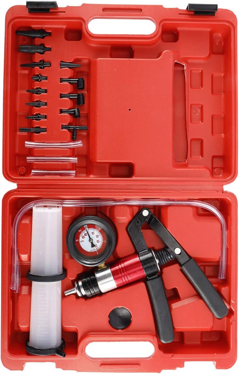 BTSHUB 21pcs Hand Held Vacuum Pump r Gauge Set for Automotive with Adapters