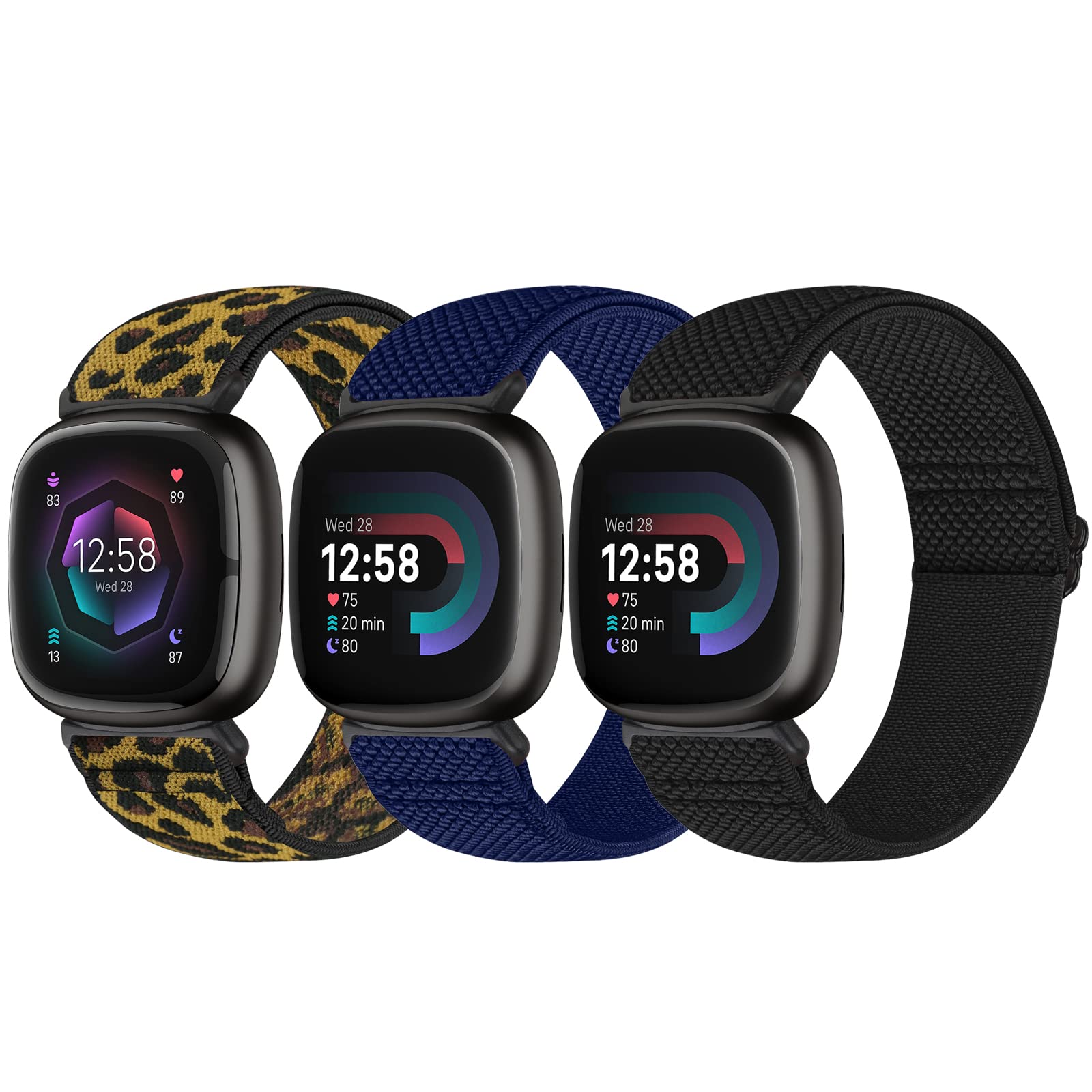 Bcuckood Elastisches Armband Kompatibel mit Fitbit Versa 4/Versa 3/Fitbit Sense 2/Sense für Damen Herren, Nylon Weich Verstellbar Dehnbar Solo Loop Ersatzriemen Uhrarmband