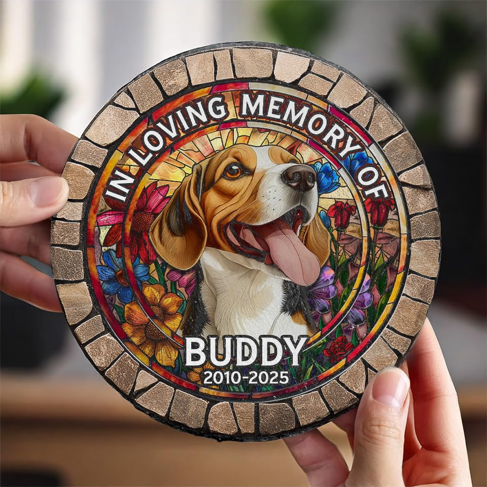 DOPTIKA Custom Photo In Loving Memorial of Dog, Personalized Pet Memorial Stone, Sympathy Gifts for Dog Lovers, Grave Decorations for Cemetery, Dog Remembrance Gift, Dog Memorial Gifts for Loss of Dog