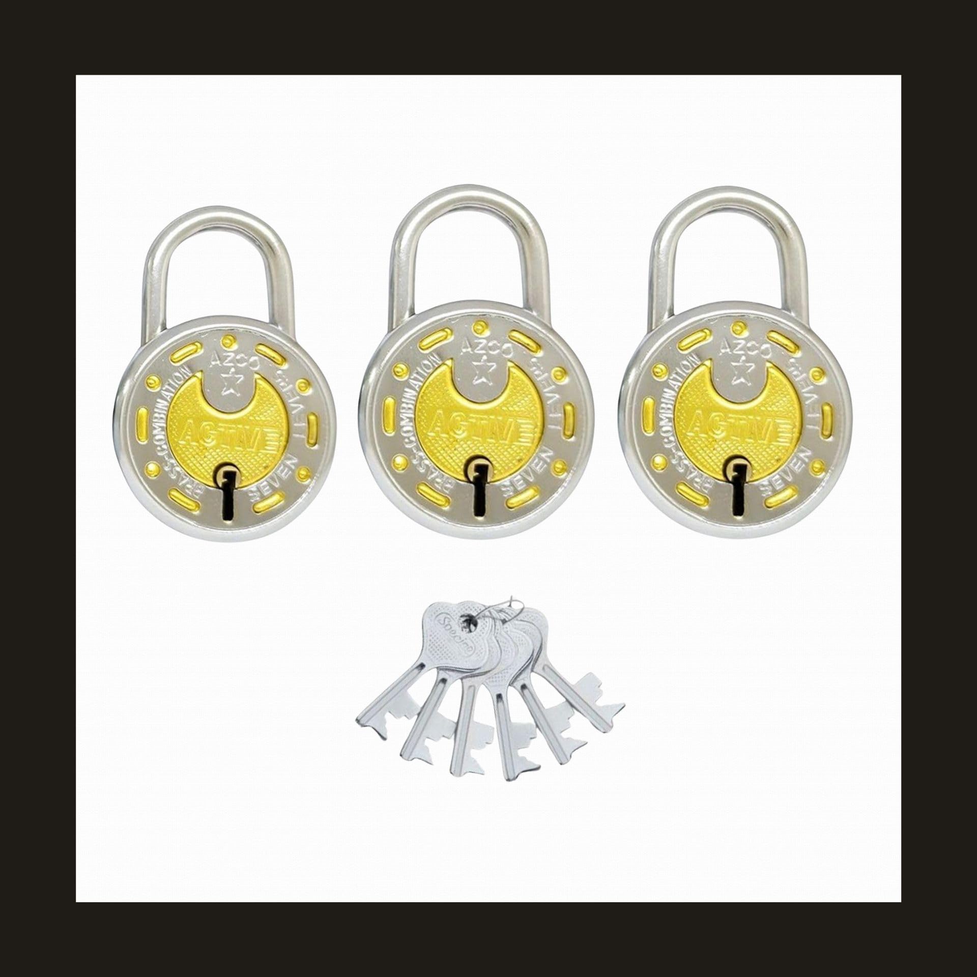 Active Special Small Size 3 Padlocks 6 Same Keys 52MM-7Levers, Double Lock with Silver Chrome Finish(Pack of 3)-image-6