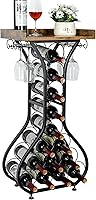 X-cosrack Freestanding Wine Rack for 14 Bottles - Mini Bar Table with Glass Holders & Wood Top for Home Bar Kitchen
