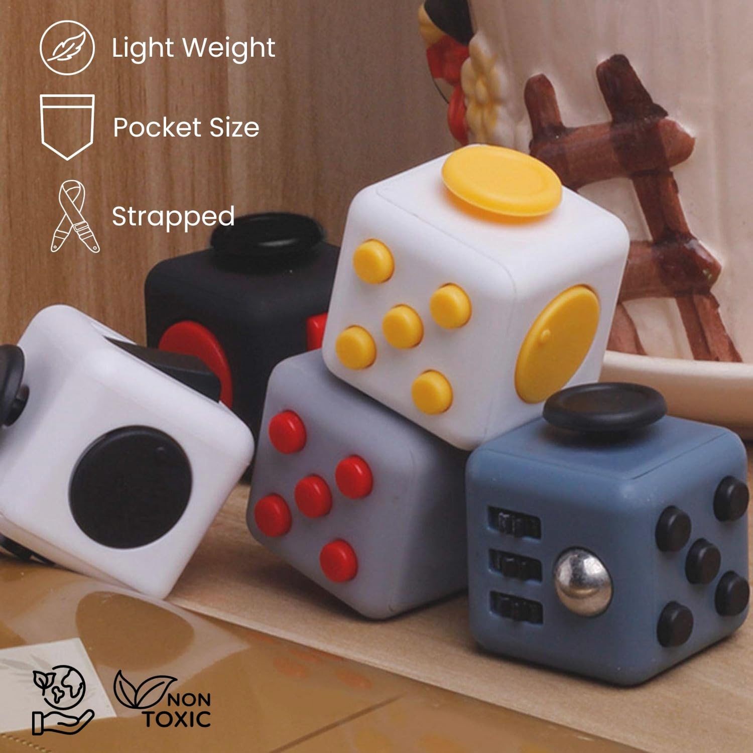 TRU TOYS Fidget Cube with Strap, Anti Stress Relief Toy, Pocket Sized Handheld Finger Toy for Adults Kids, 6 Side Relaxing ADHD Stress Cube, Portable Fidget Toy (Random Color) 3