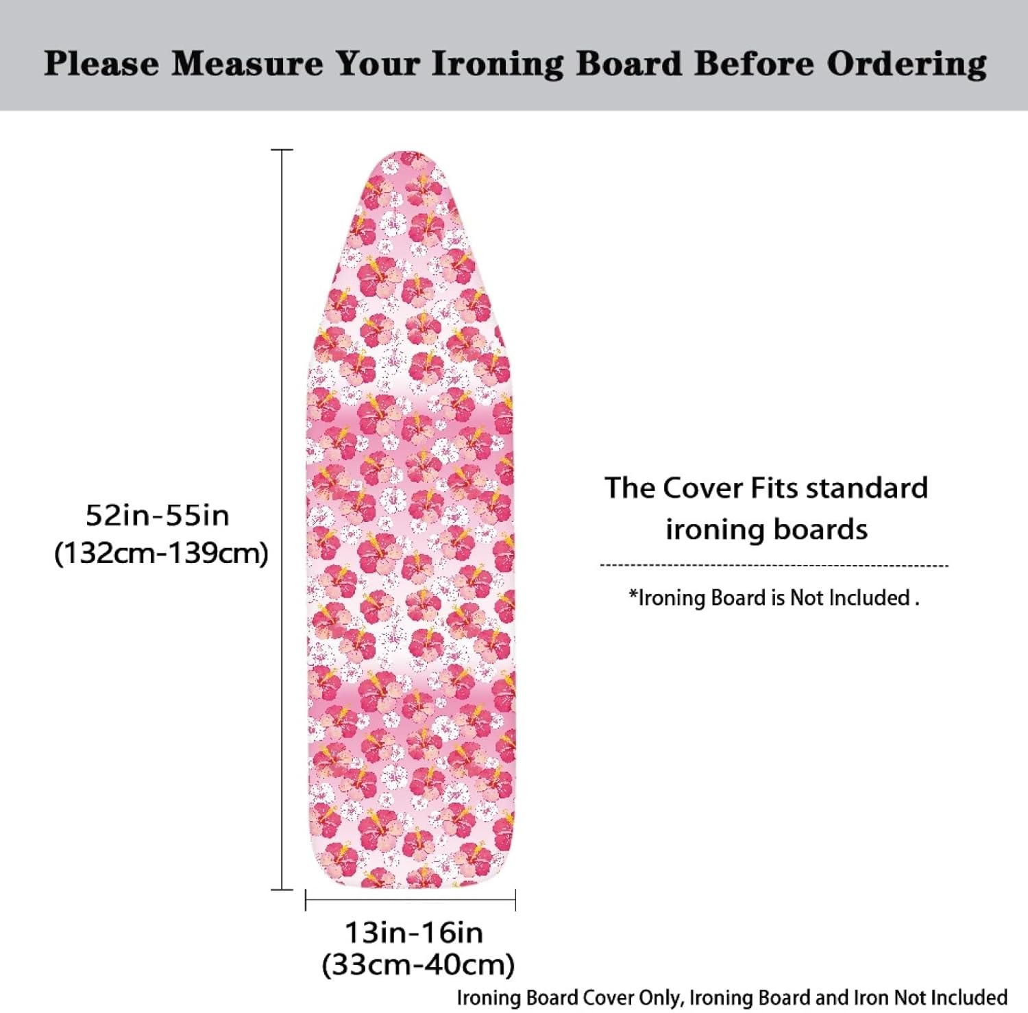 Flowers Ironing Board Cover,16"x55" Standard Ironing Board Cover with Elastic Edge and Hook and Loop Fasteners, Scorch & Stain Resistant, Polyester Home Ironing Board Covers, Floral Nostalgia