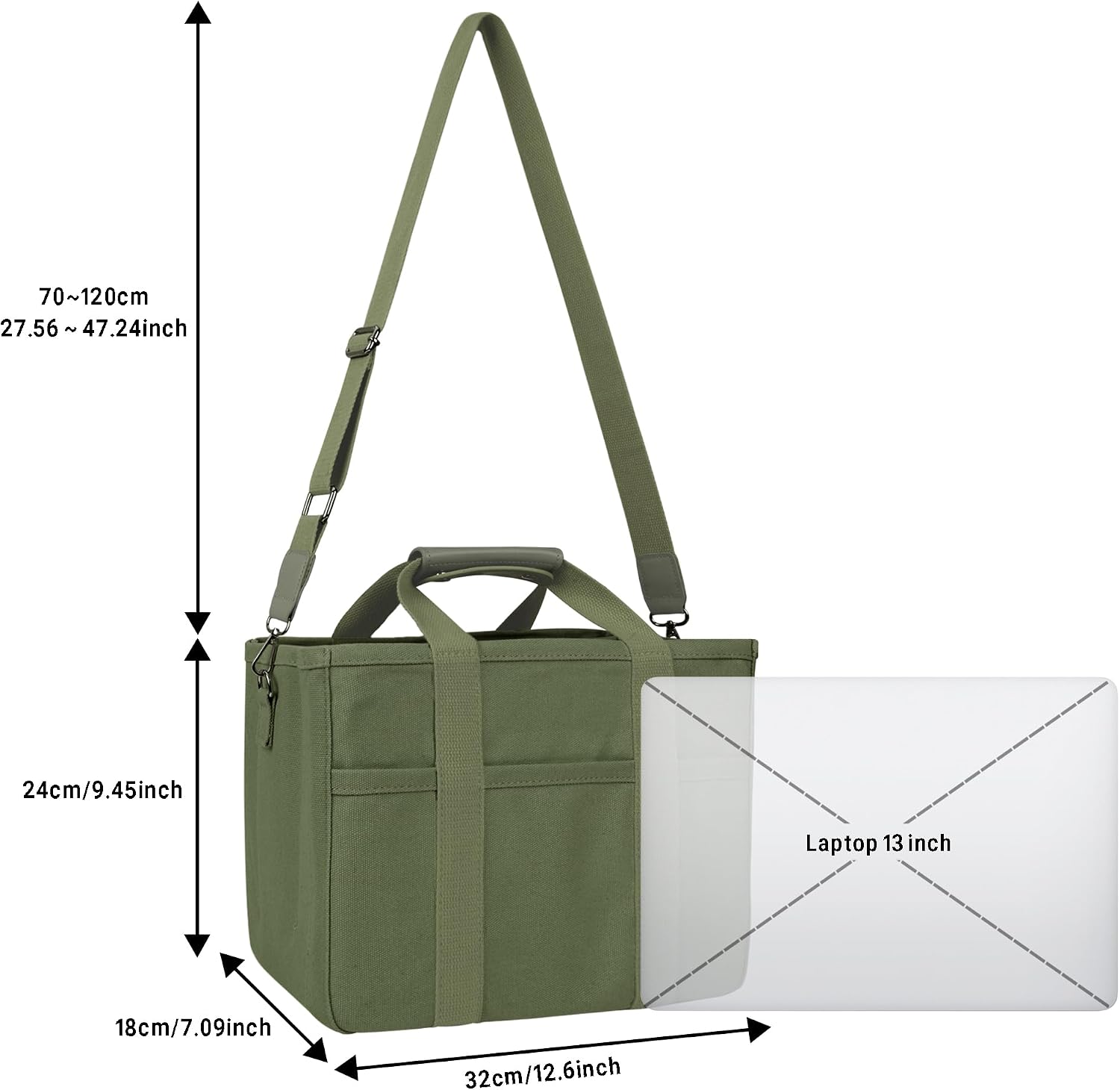 Canvas Tote Bag for Women Crossbody Tote Bag with Multi Pockets Casual Shoulder Bag Top Handle Handbag with Compartments (Light Green)