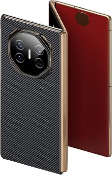 حافظة لهاتف Huawei Mate XT، غطاء خلفي من الجلد من ألياف الكربون، غطاء خلفي نحيف ورقيق للحد الأدنى من الأعمال، غطاء هاتف حماية من السقوط، أسود