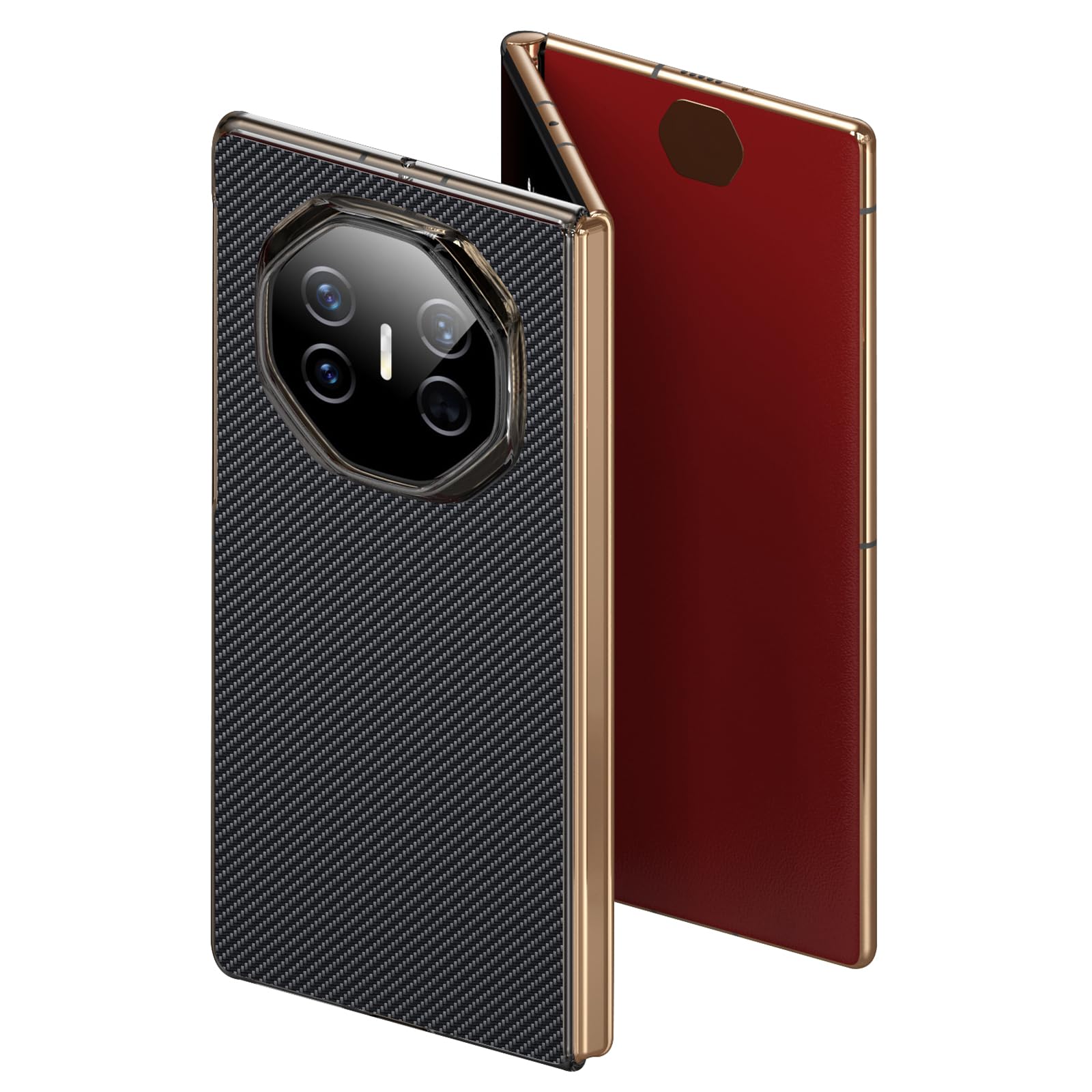 Skórzane etui do Huawei Mate XT, tekstura włókna węglowego tylna obudowa smukłe minimalistyczne biznesowe odporne na wstrząsy etui ochronne, czarne, Mate XT